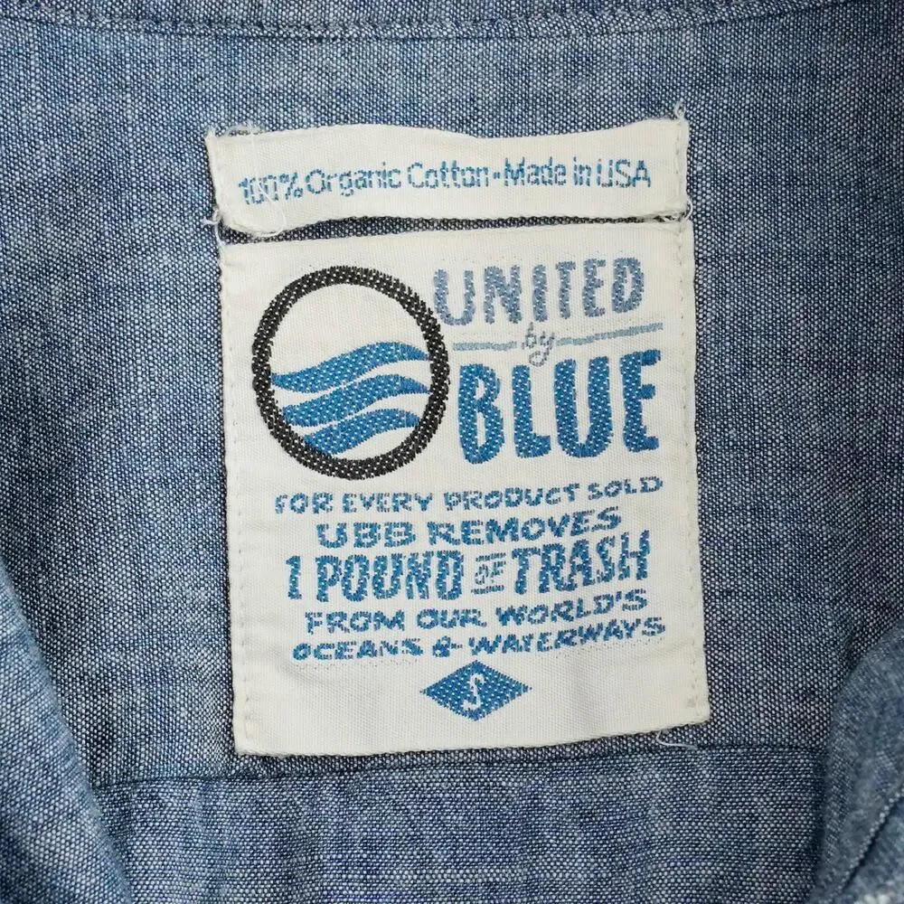 United By Blue Ayres Chambray Shirt Size S Organic Cotton Made in USA